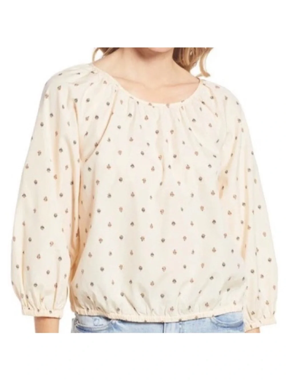 Madewell Gathered Puff Sleeve Cotton Blouse | Size Small